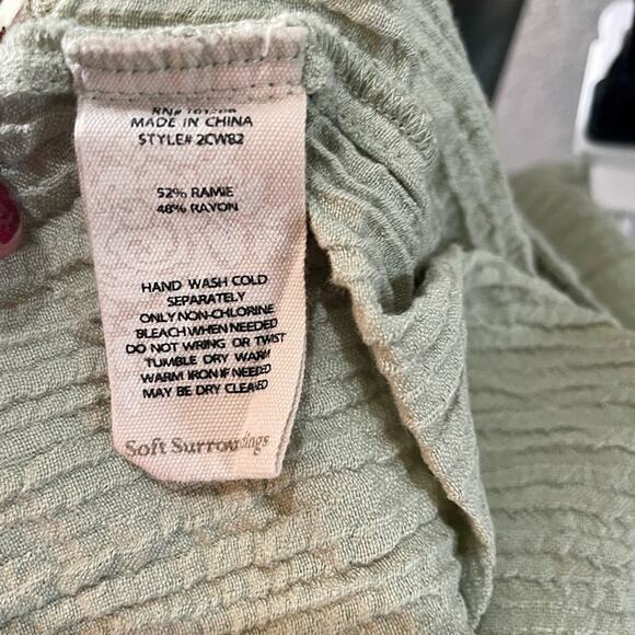 Soft Surroundings Women’s Large Boho Tunic Blouse Sage Green Tassle Short Sleeve - Picture 8 of 10